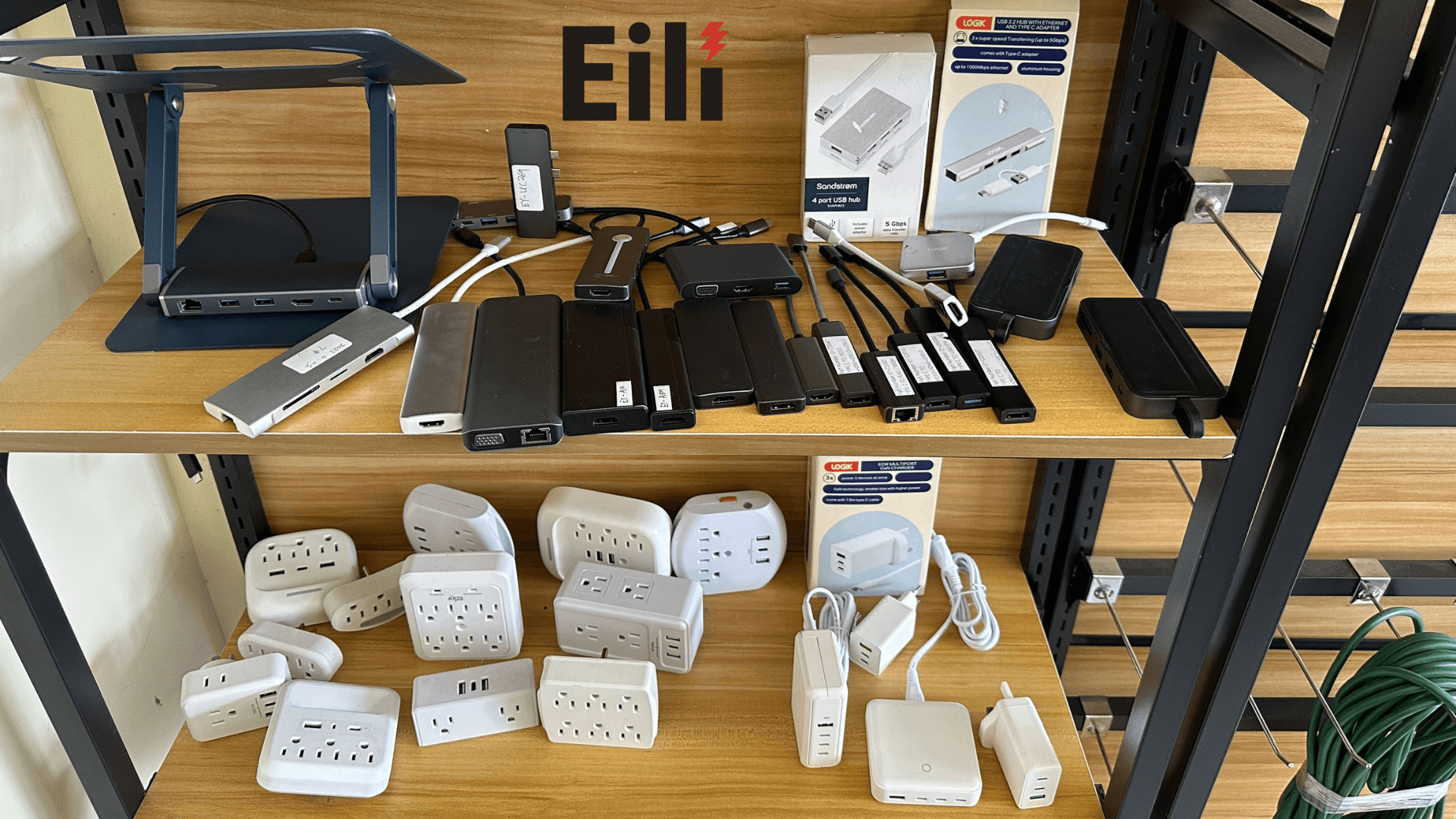 A well-organized retail display of USB hubs